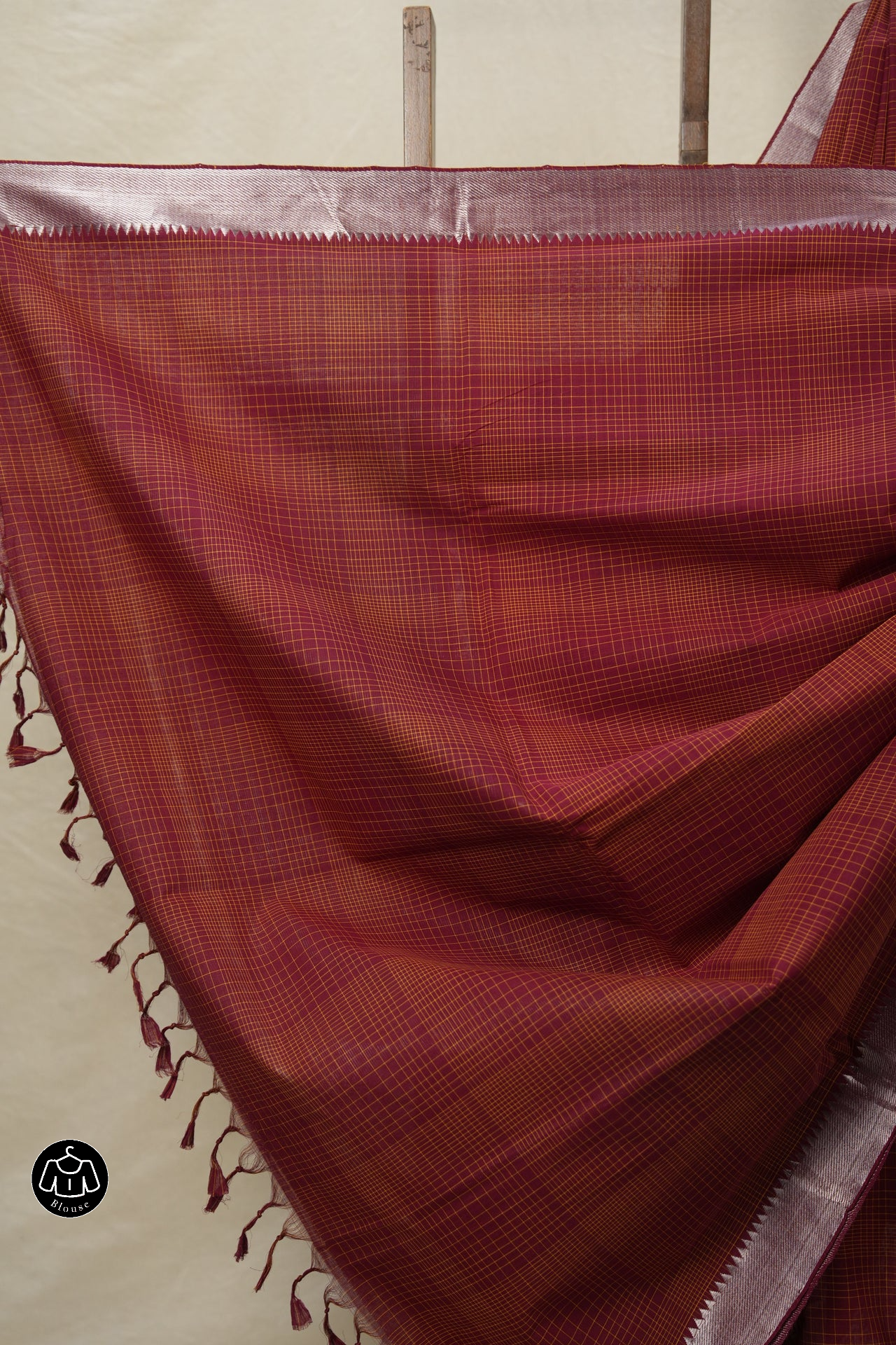 Maroon Checkers Cotton Mangalgiri Saree - SRMCCMS28
