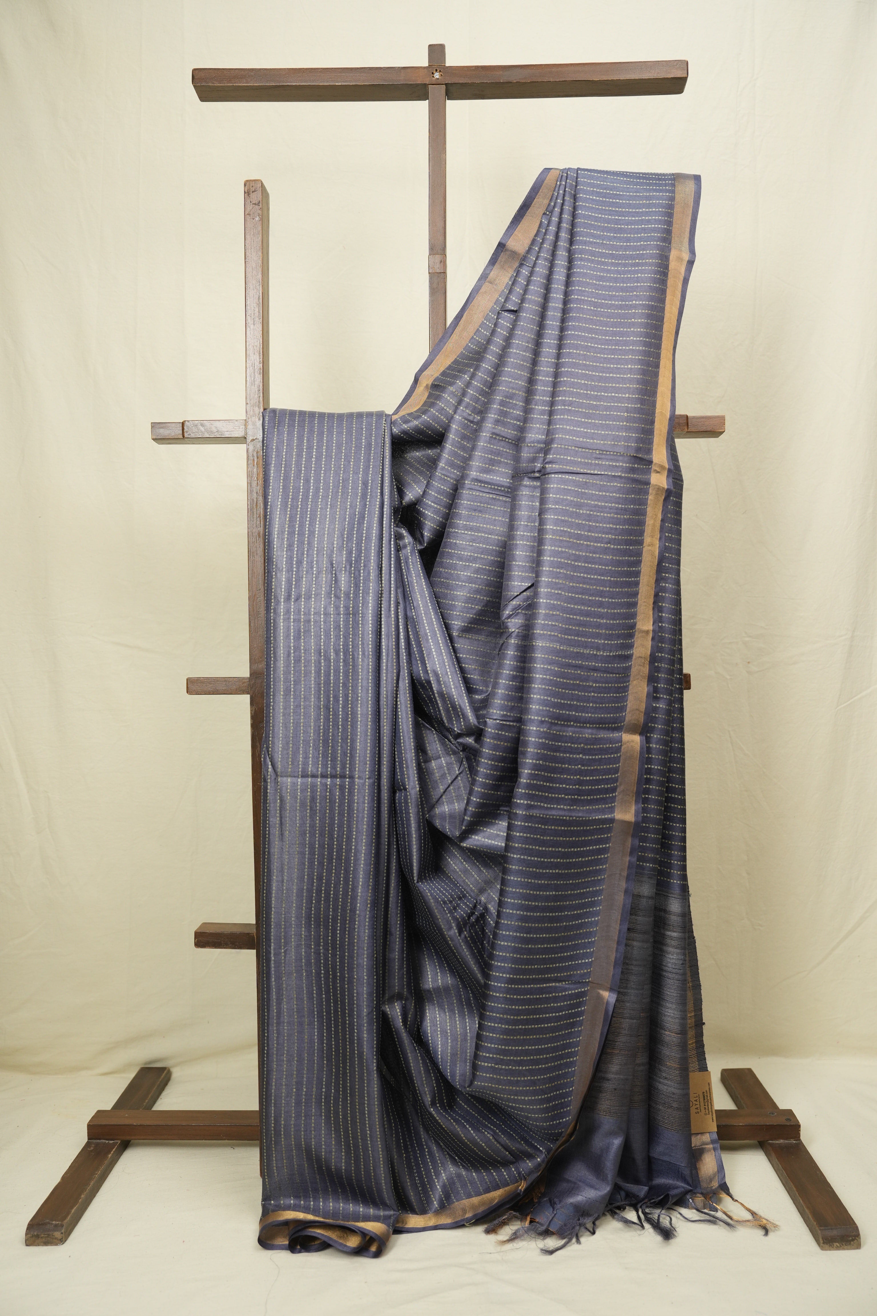 Steel Blue Tussar Silk Saree - SRSBTSS1878