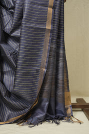 Steel Blue Tussar Silk Saree - SRSBTSS1878