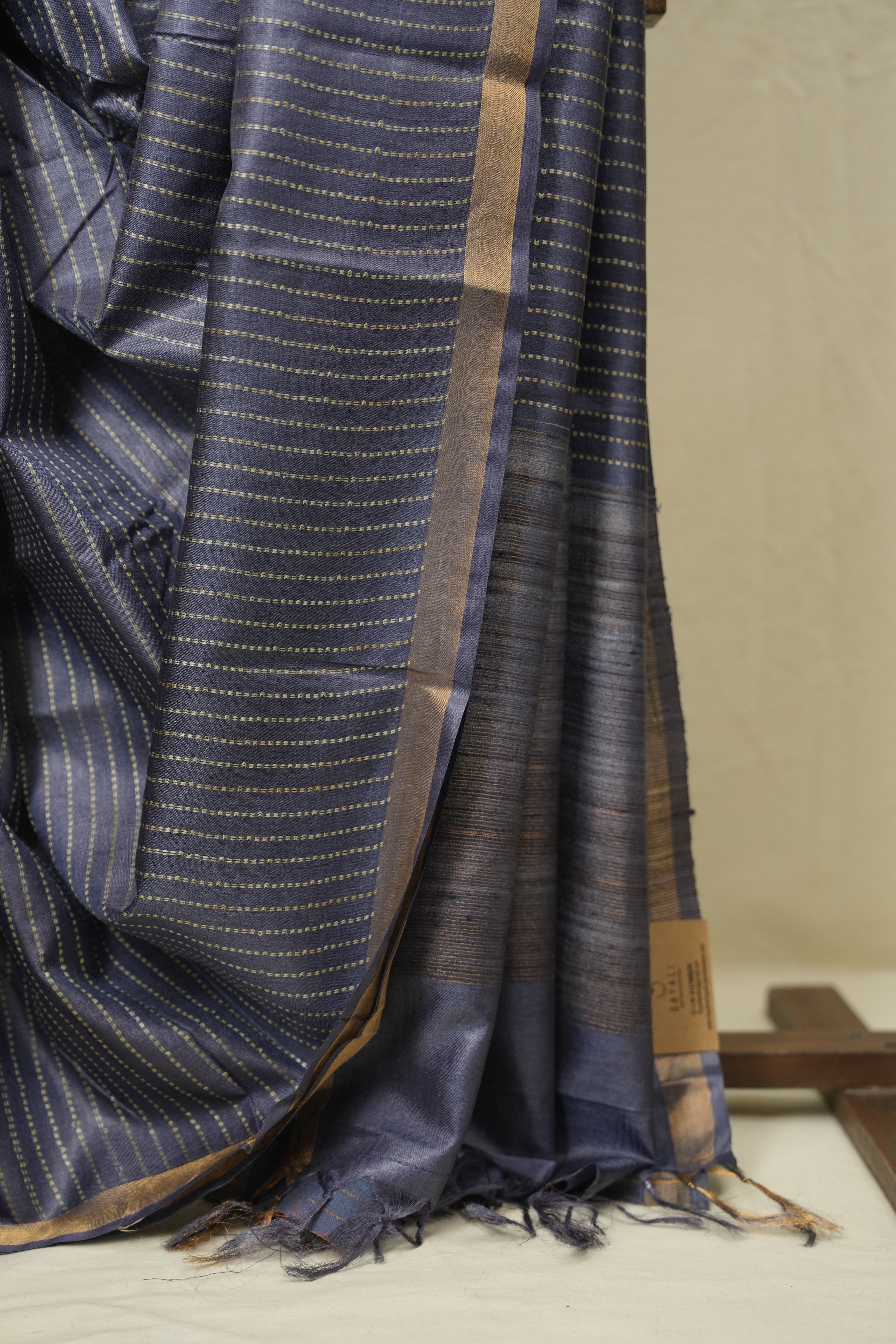 Steel Blue Tussar Silk Saree - SRSBTSS1878