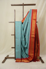 Sky Blue Gadwal Silk Saree - SRSBGSS567
