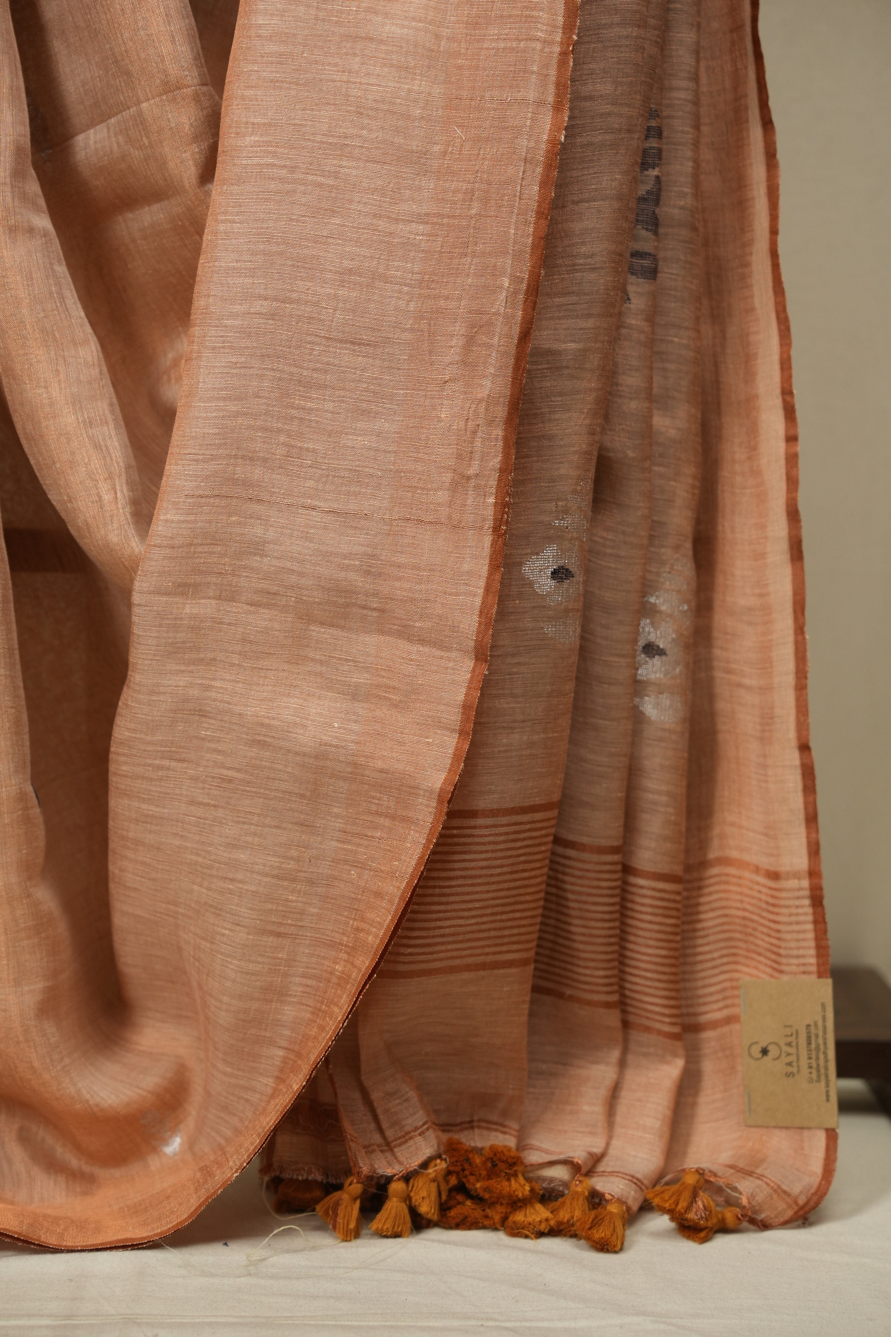 Peach Tissue Linen Jamdani Saree - SRPTLJS222