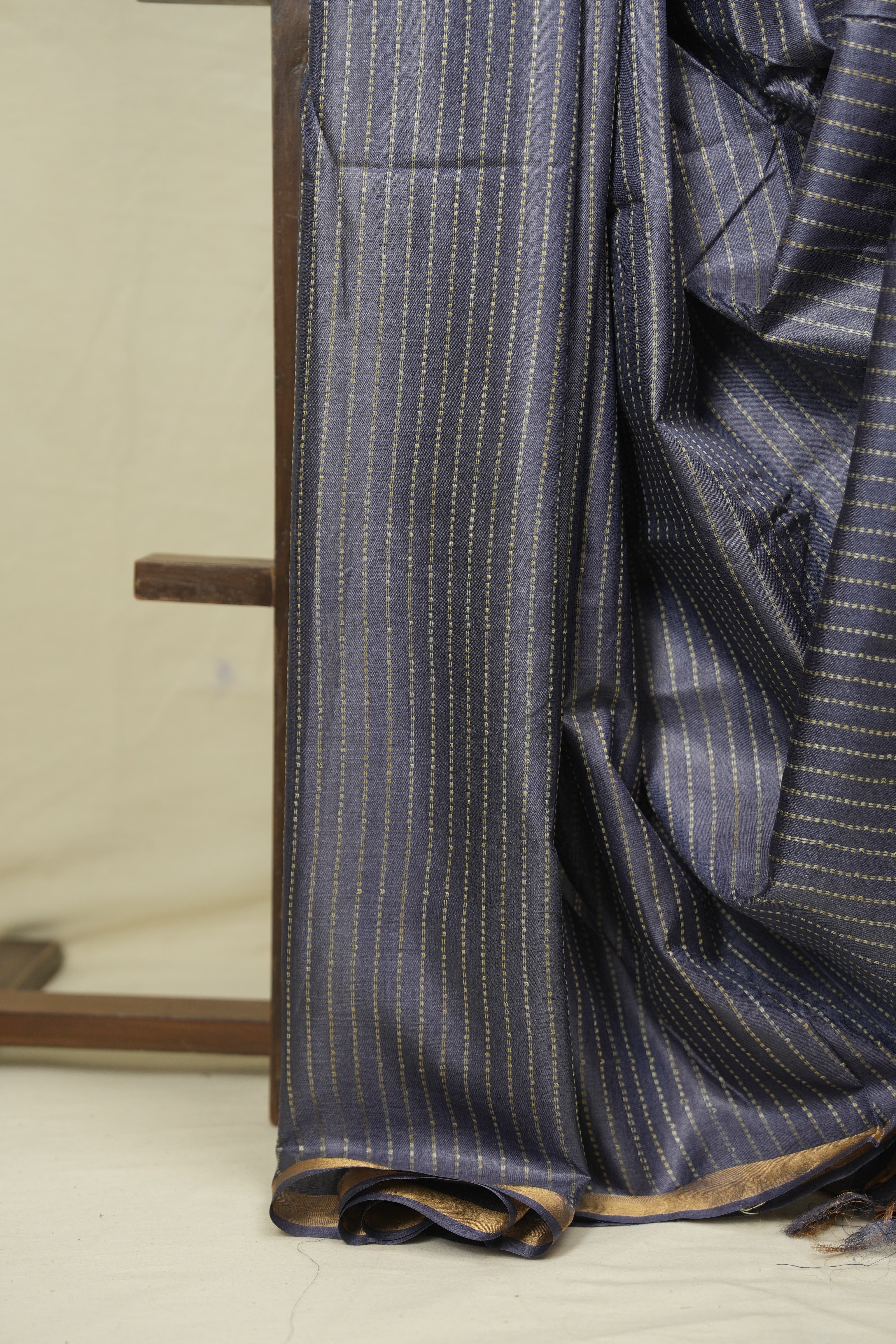 Steel Blue Tussar Silk Saree - SRSBTSS1878