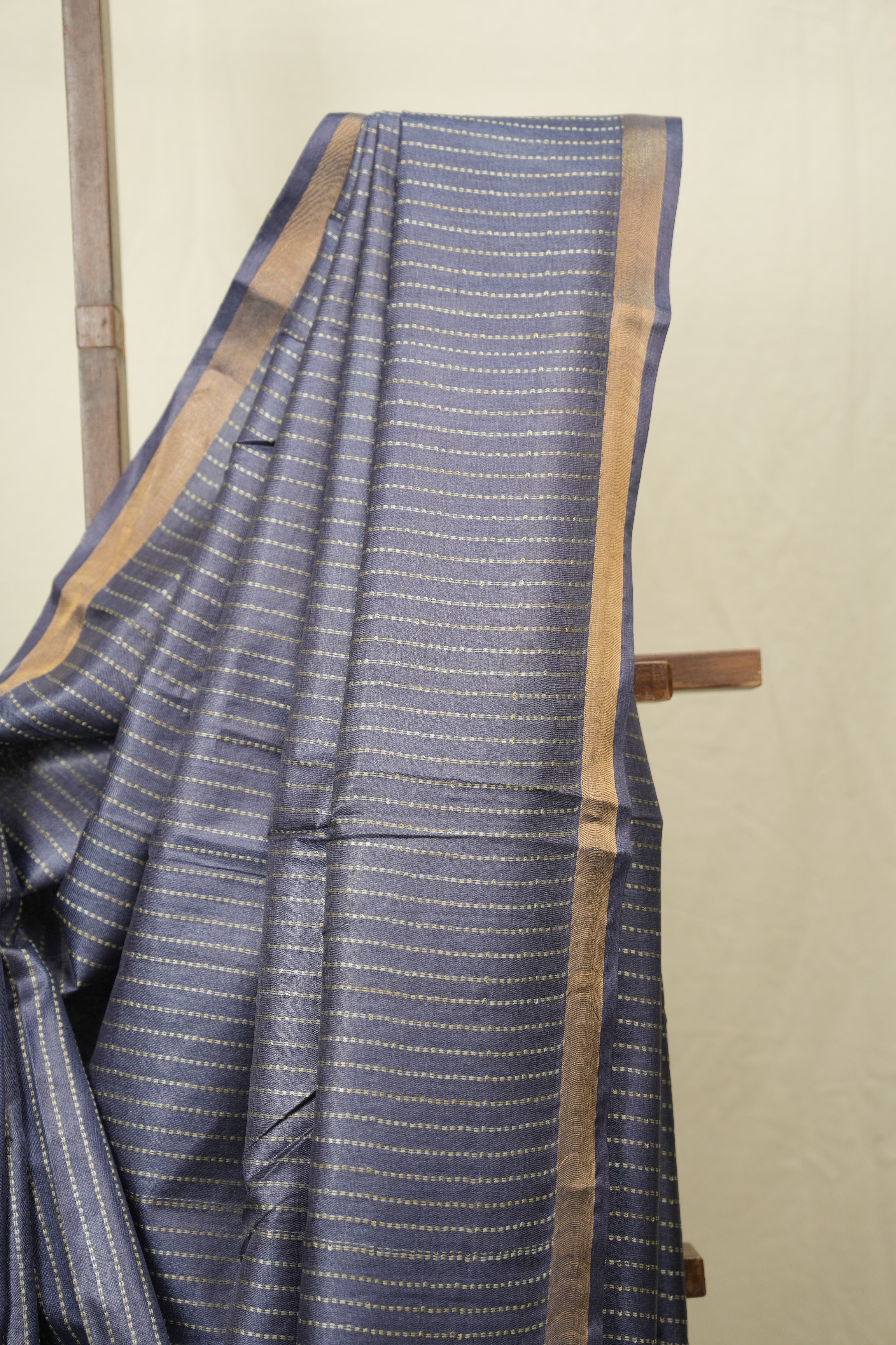 Steel Blue Tussar Silk Saree - SRSBTSS1878