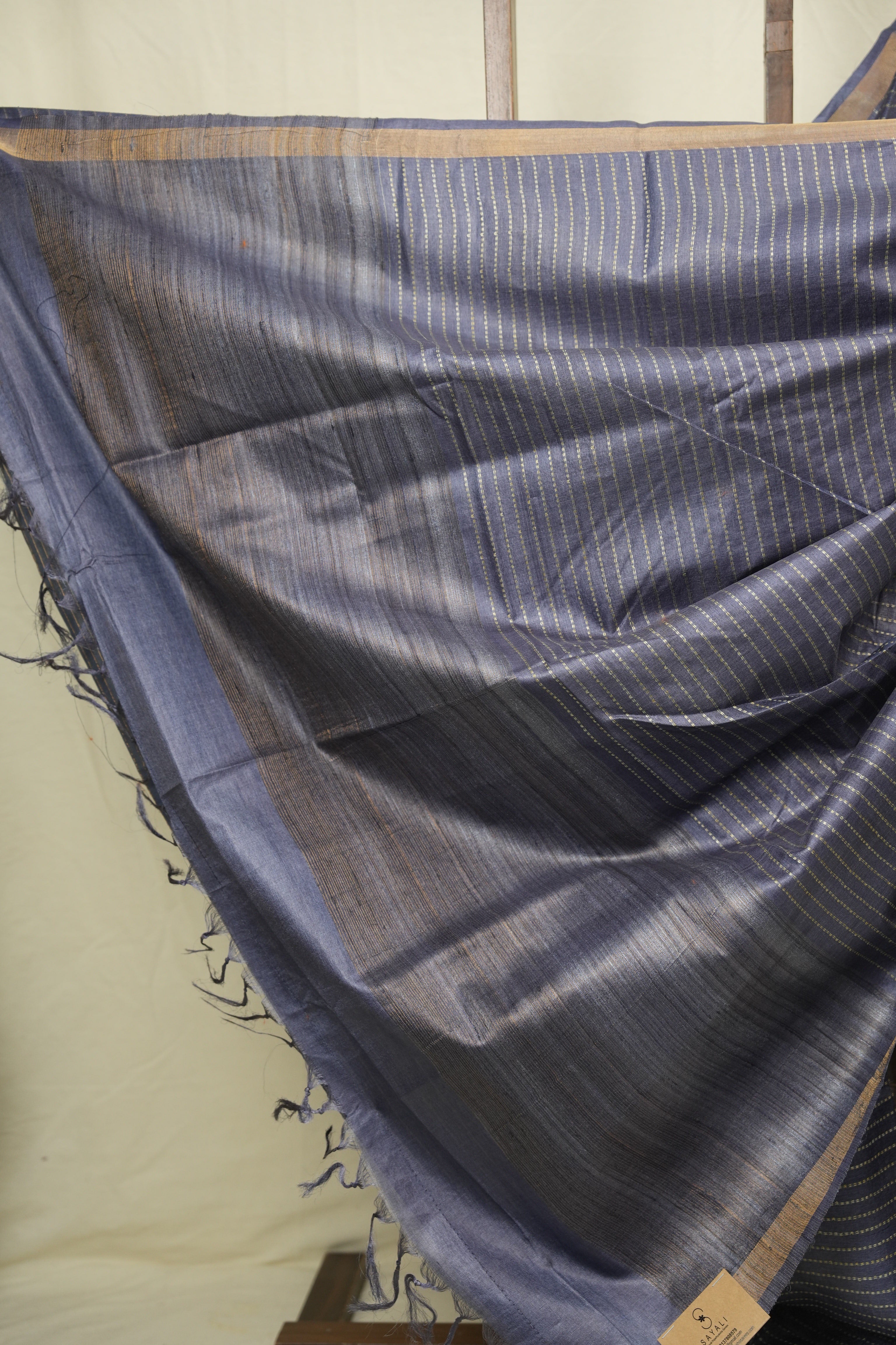 Steel Blue Tussar Silk Saree - SRSBTSS1878