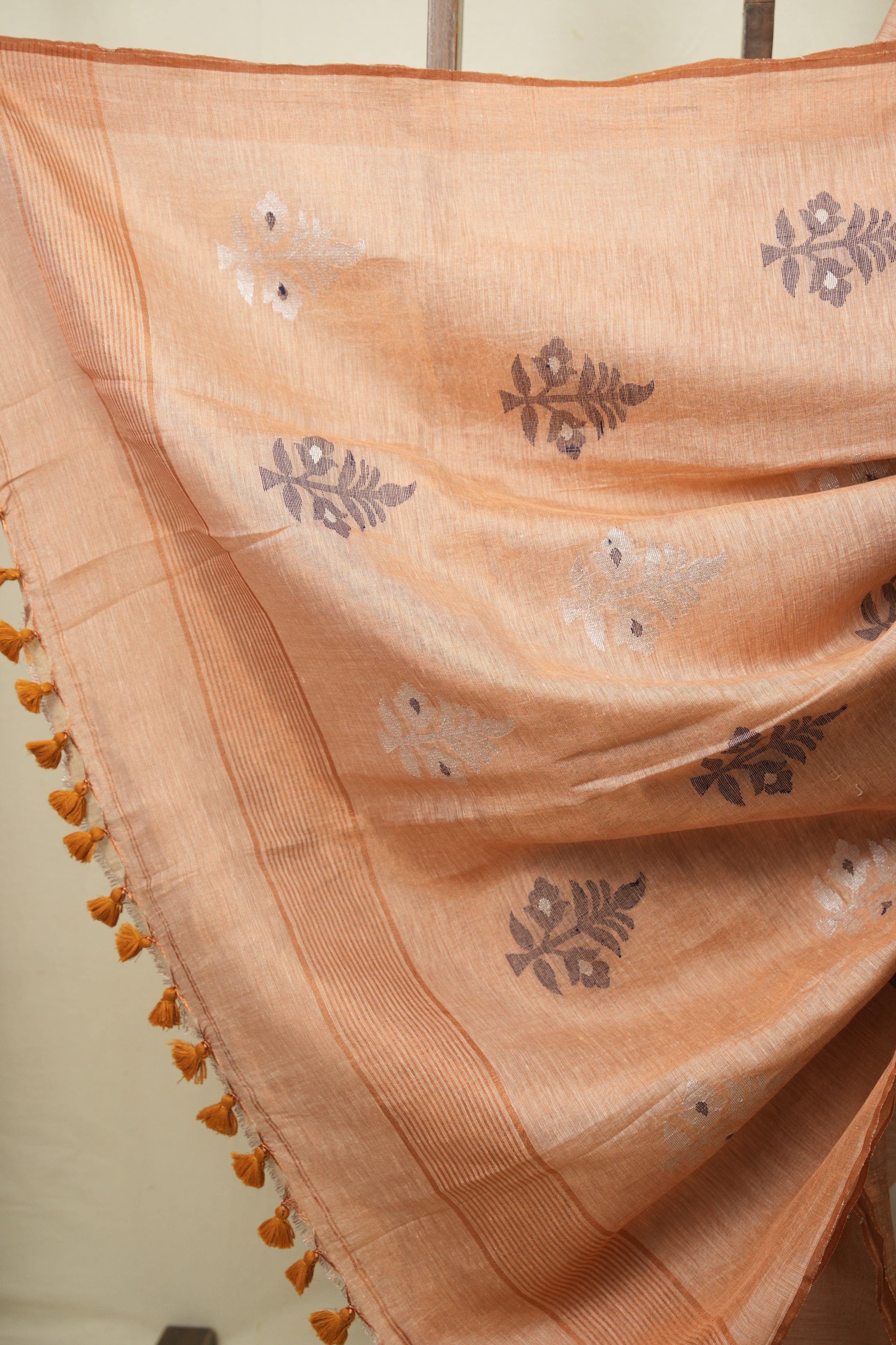 Peach Tissue Linen Jamdani Saree - SRPTLJS222