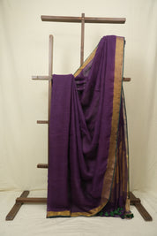Purple Plain Linen Saree With Green Tassels - SRPPLS517