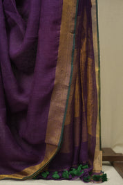 Purple Plain Linen Saree With Green Tassels - SRPPLS517