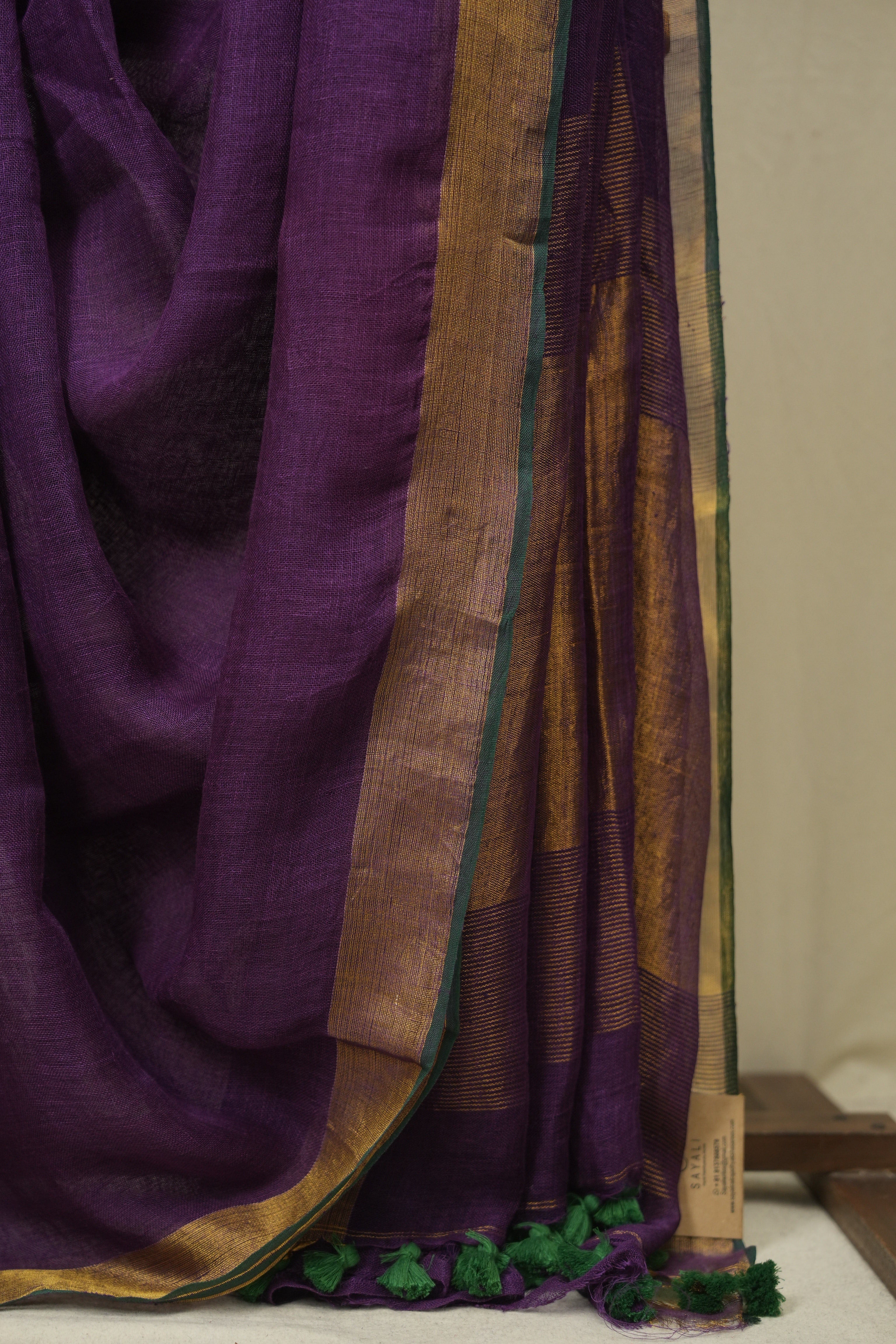 Purple Plain Linen Saree With Green Tassels - SRPPLS517
