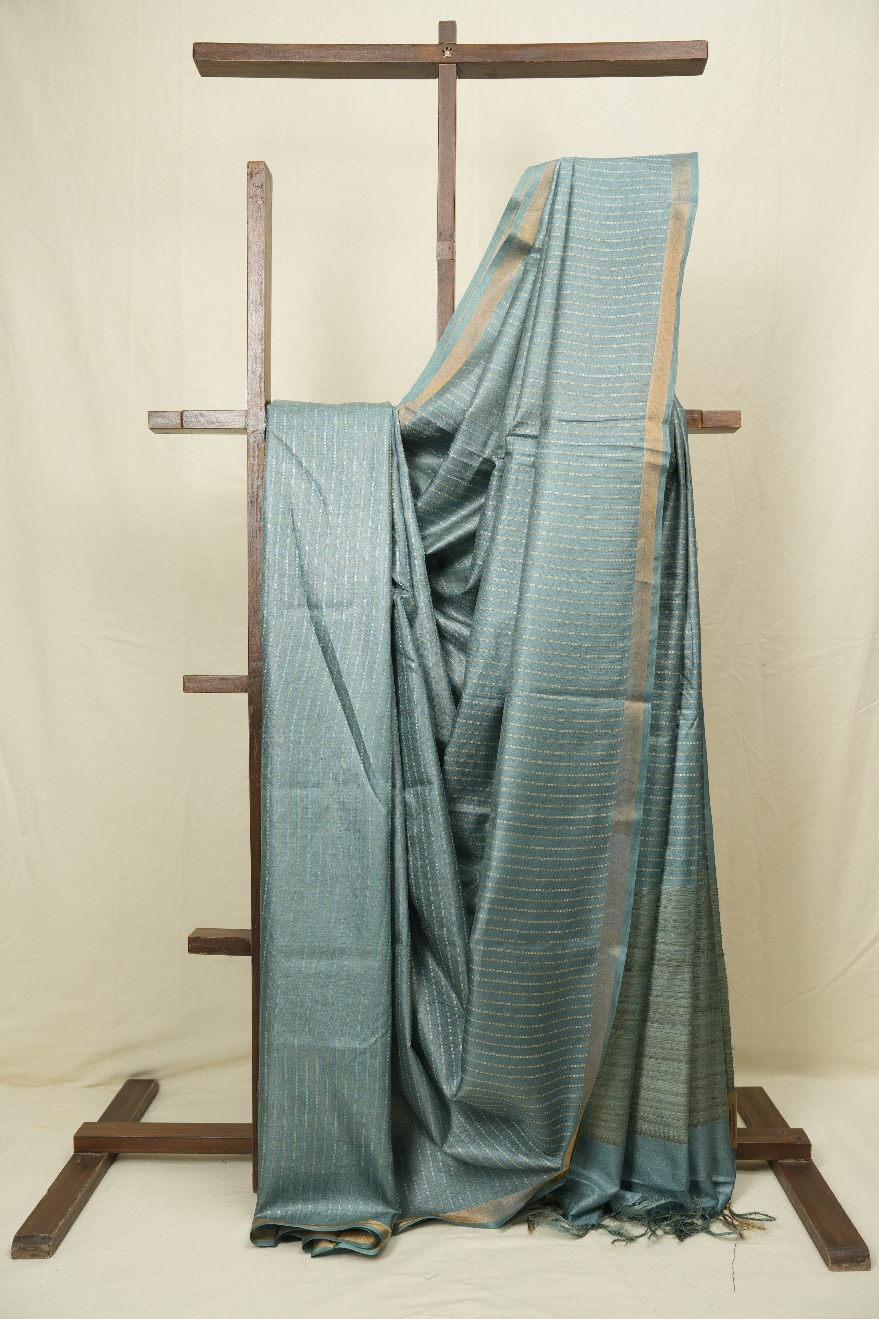 Aqua Blue Tussar Silk Saree - SRABTSS1879