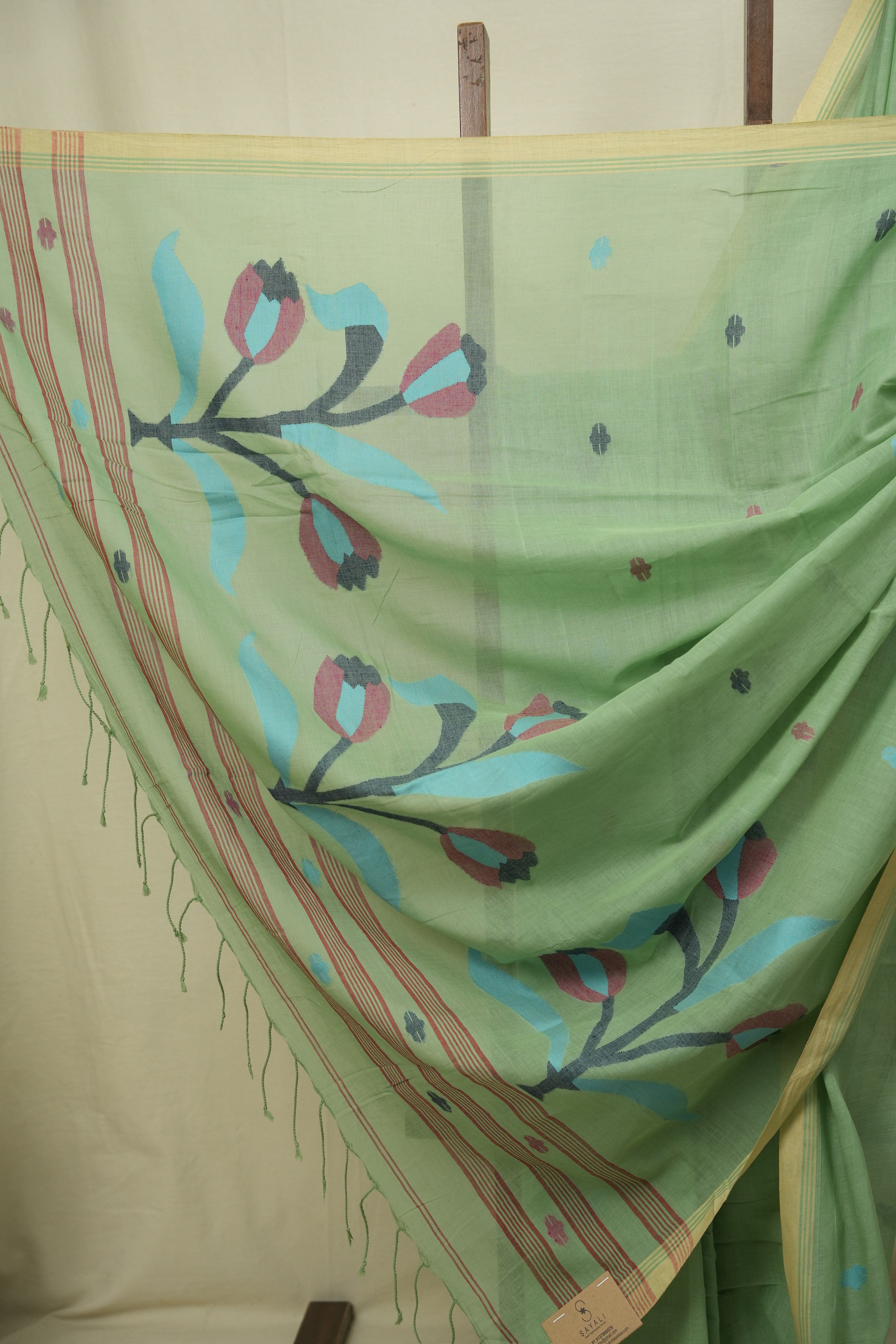 Green Bengal Mul Cotton Saree - SRGBMCS090
