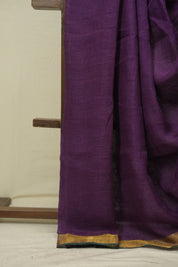Purple Plain Linen Saree With Green Tassels - SRPPLS517
