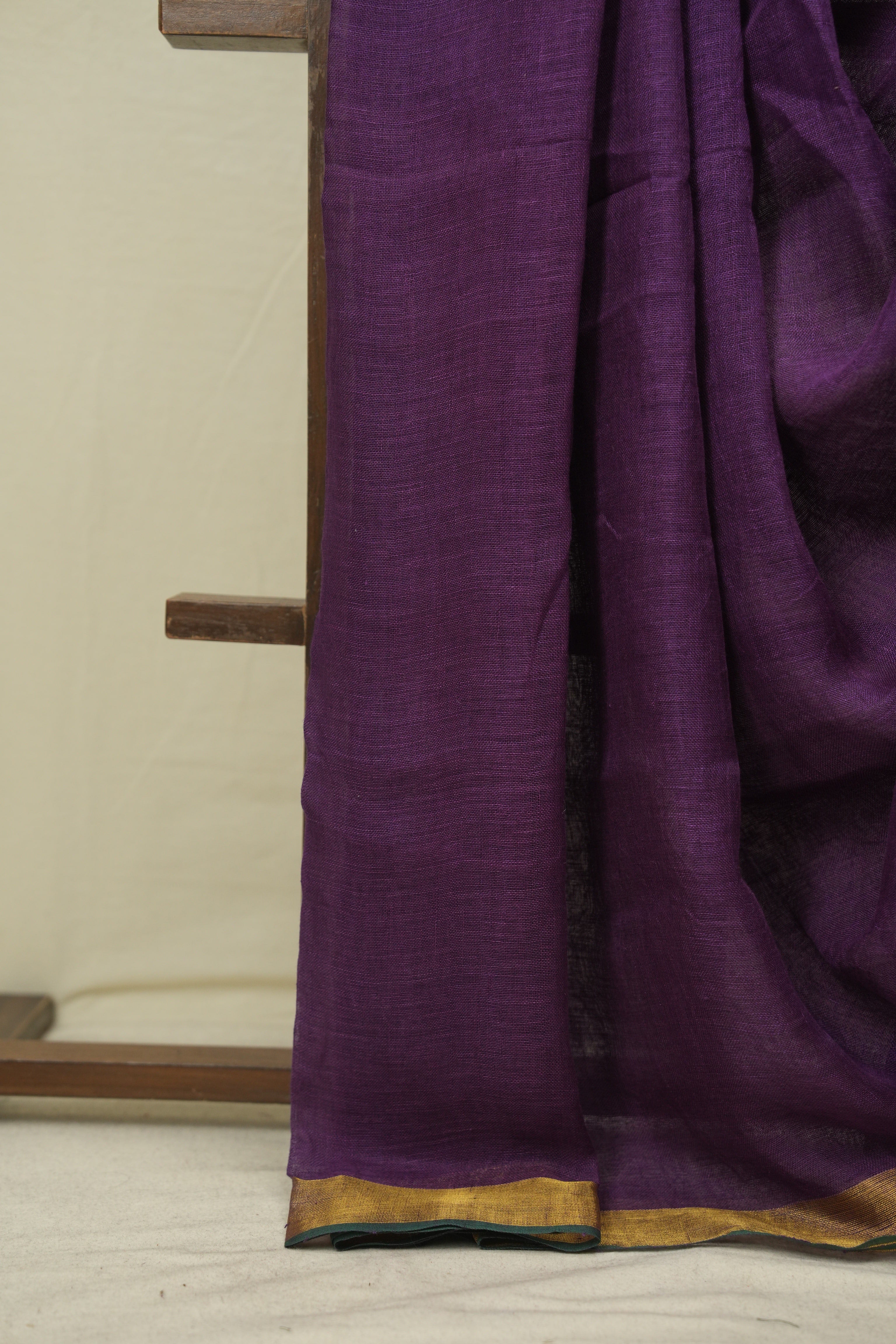 Purple Plain Linen Saree With Green Tassels - SRPPLS517