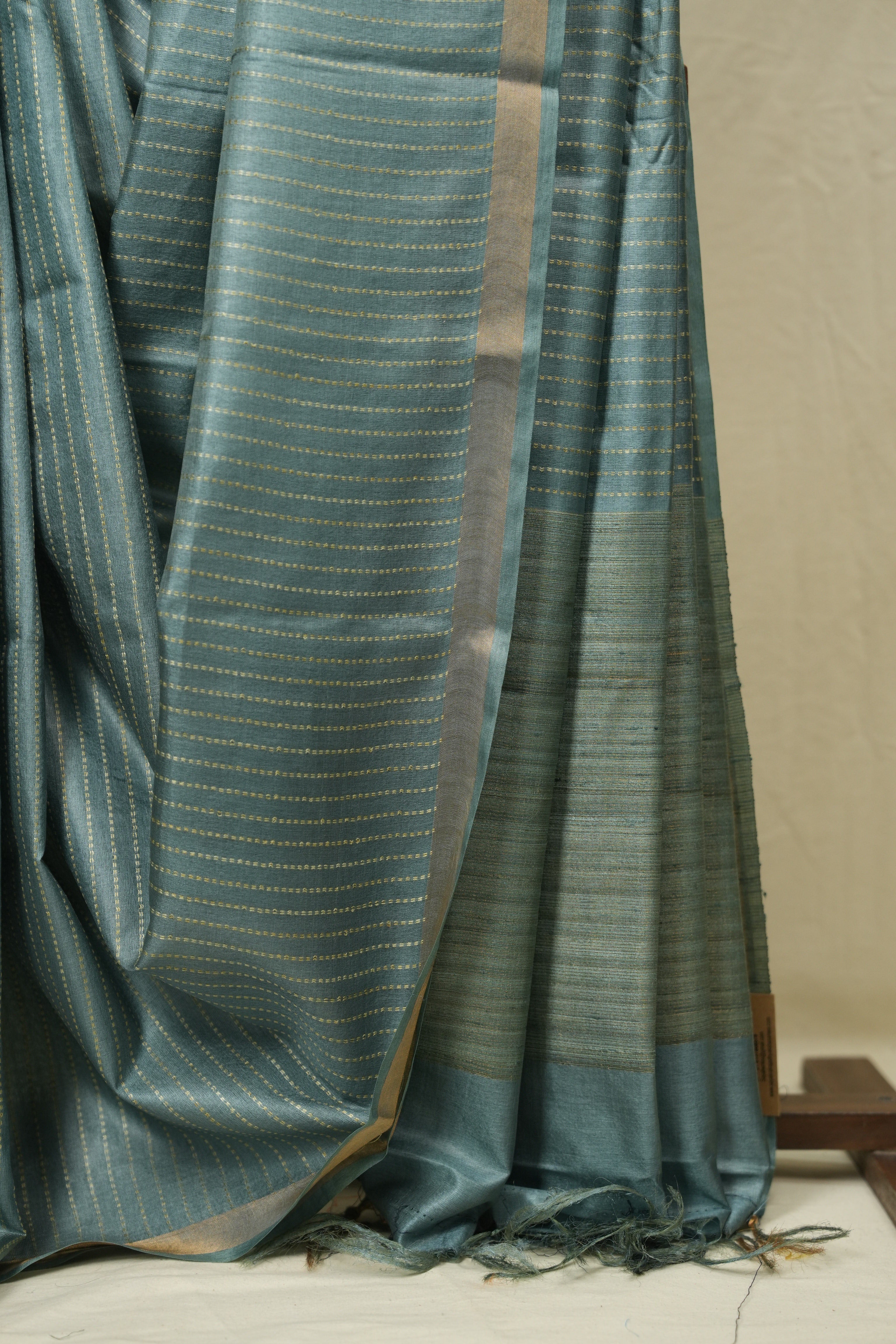 Aqua Blue Tussar Silk Saree - SRABTSS1879