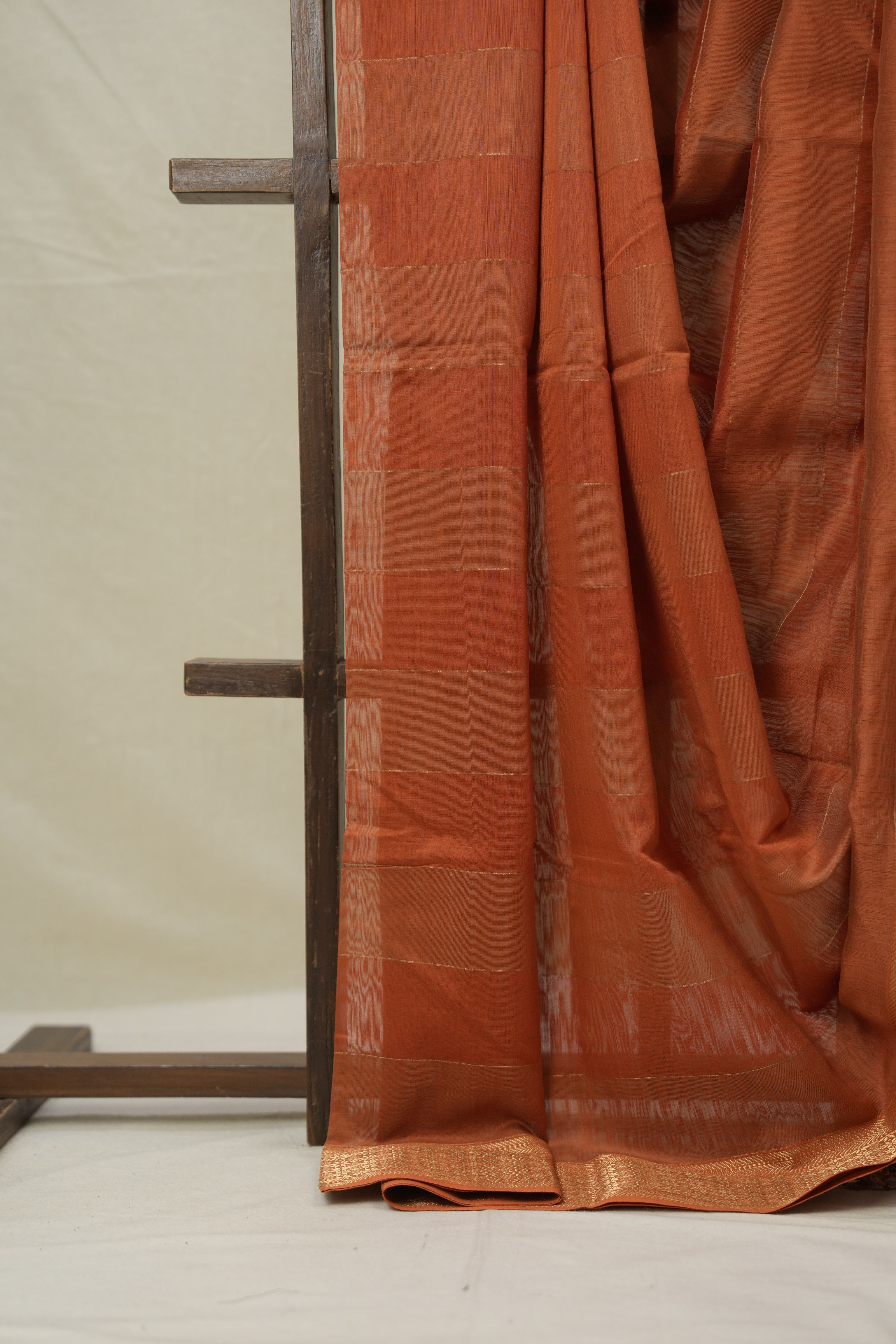 Brick Orange Maheshwari Saree - SRBOMS1007