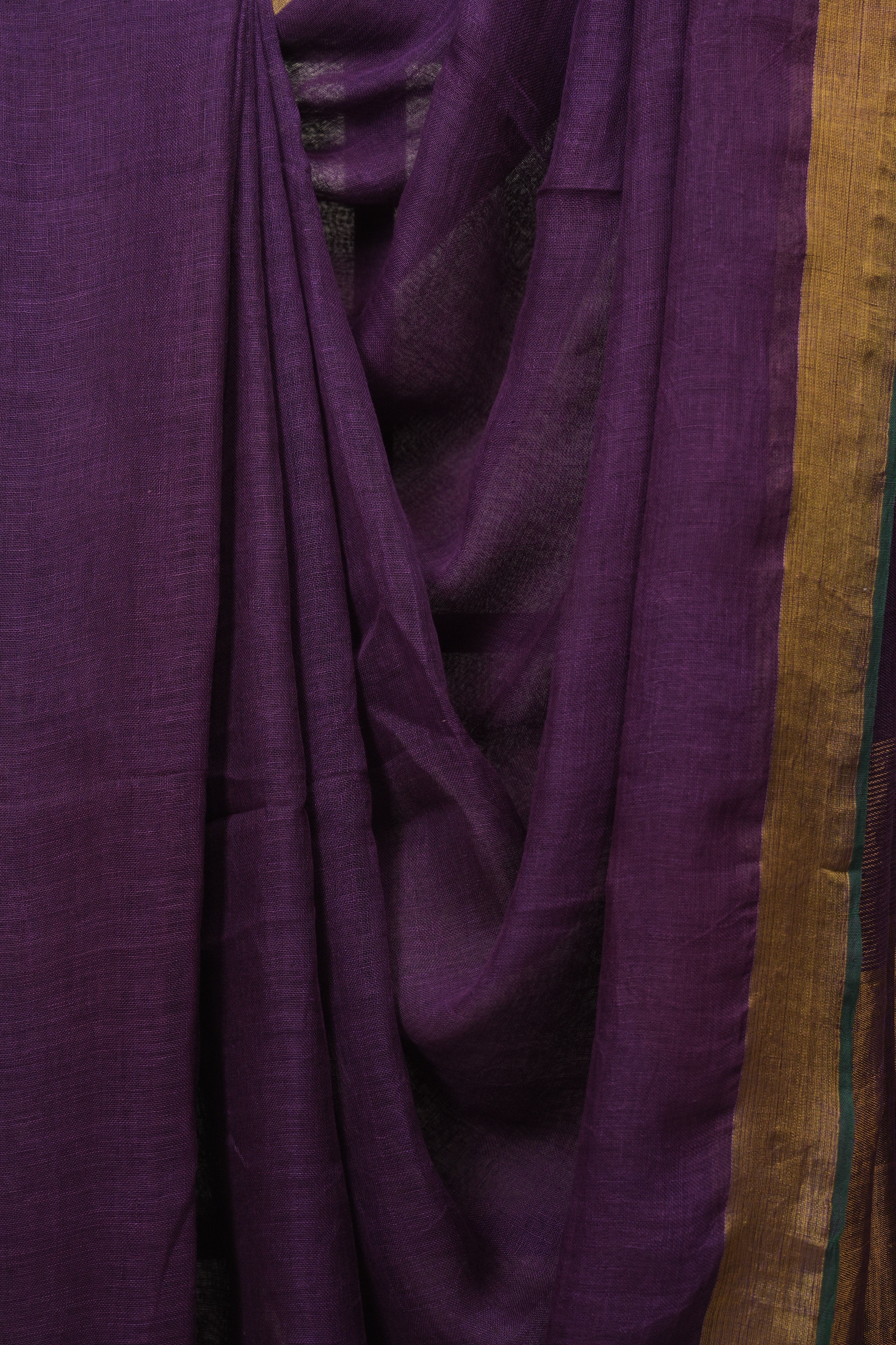 Purple Plain Linen Saree With Green Tassels - SRPPLS517