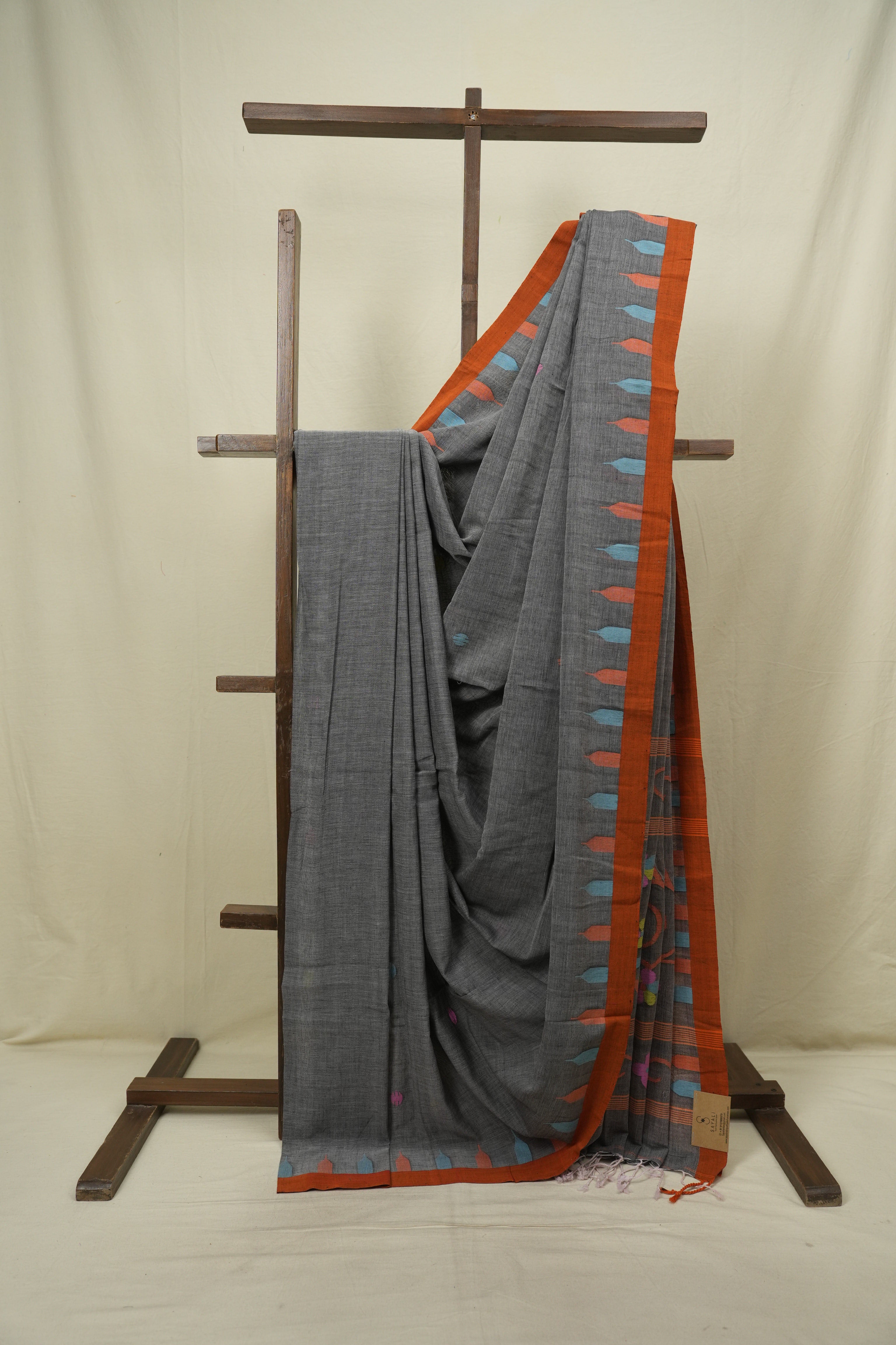 Grey Bengal Mul Cotton Saree - SRGBMCS095