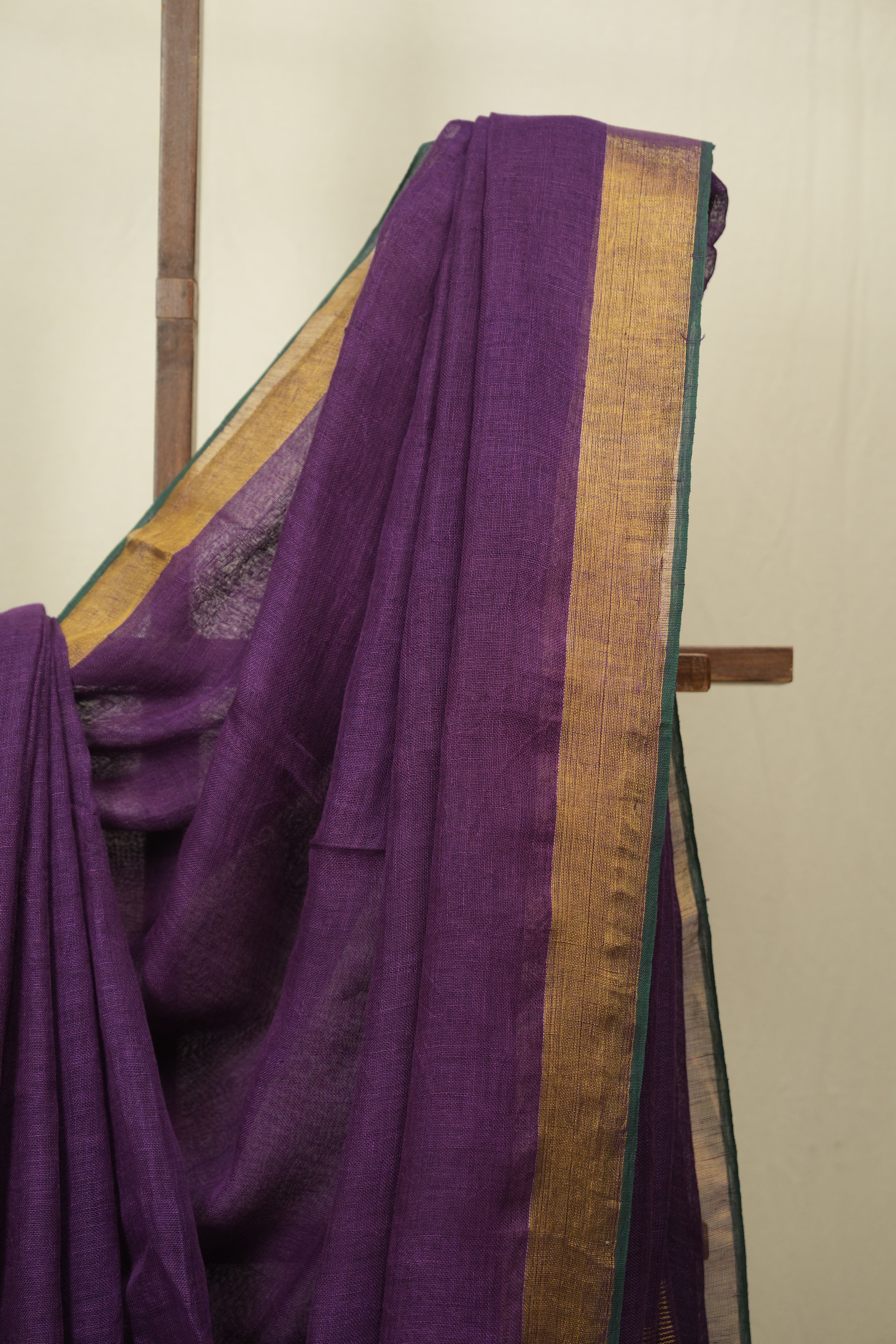Purple Plain Linen Saree With Green Tassels - SRPPLS517