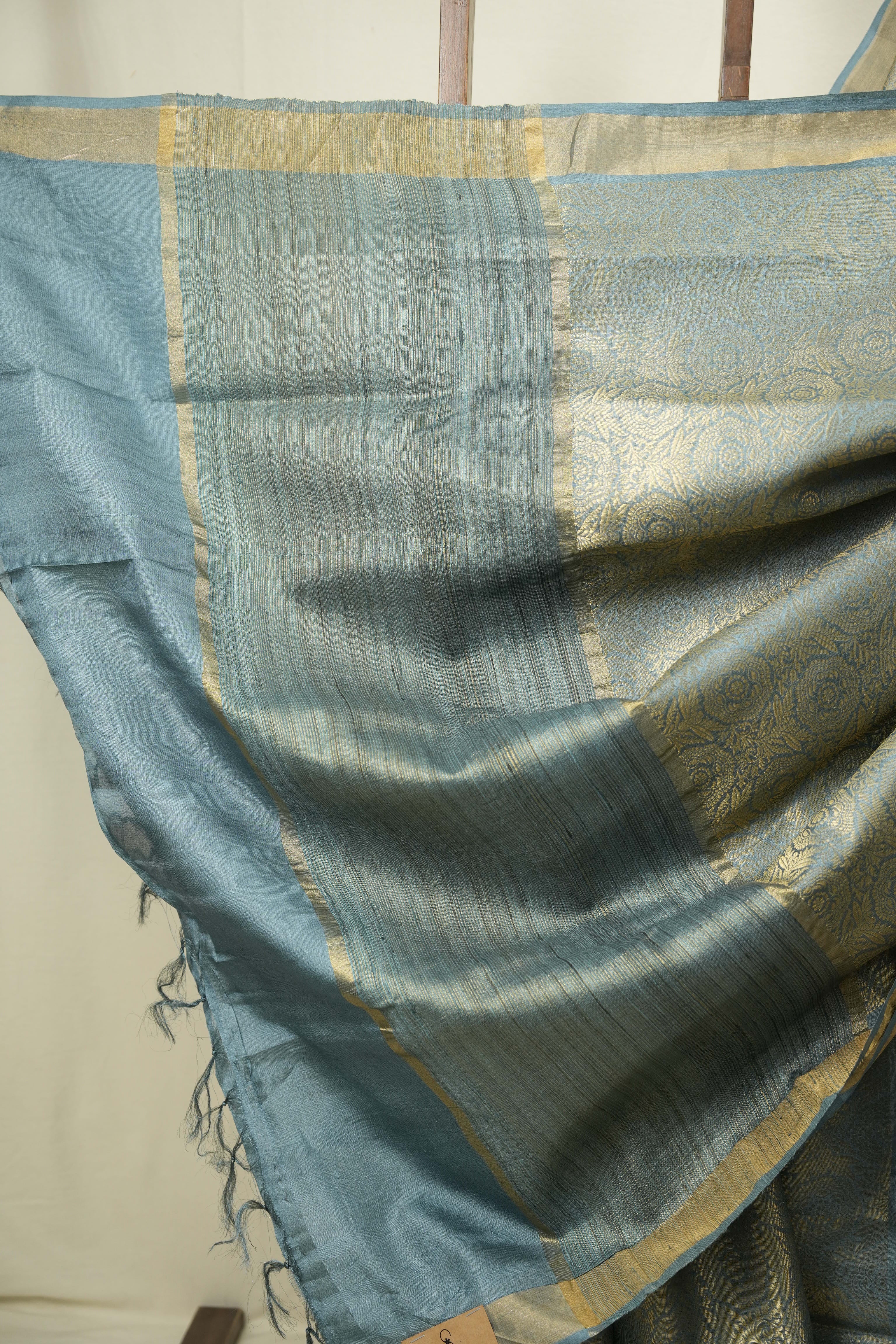 Teal Blue Tussar Silk Saree - SRTBTSS1946