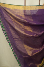 Purple Plain Linen Saree With Green Tassels - SRPPLS517