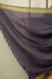 Purple Plain Linen Saree With Green Tassels - SRPPLS517