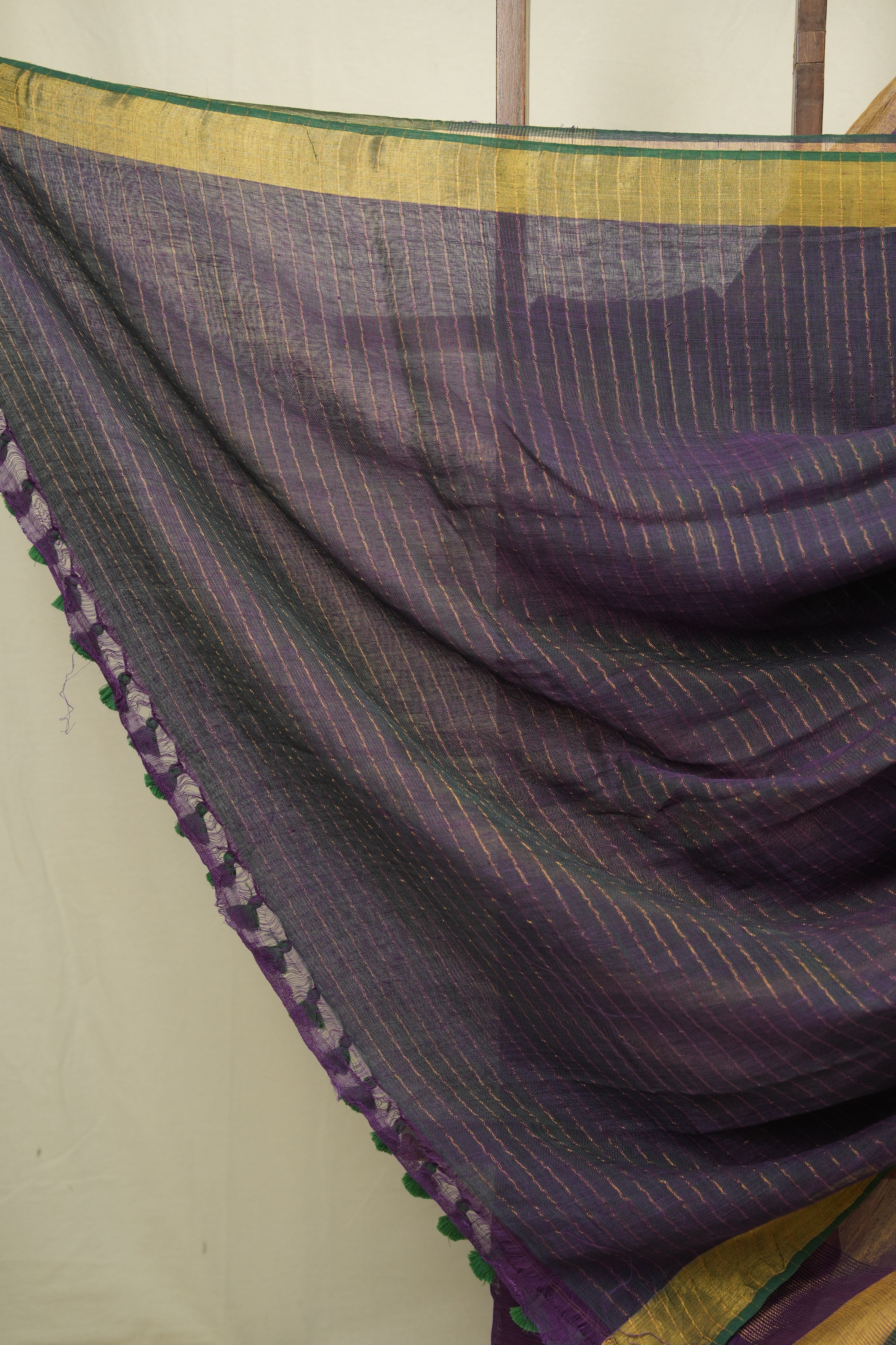 Purple Plain Linen Saree With Green Tassels - SRPPLS517