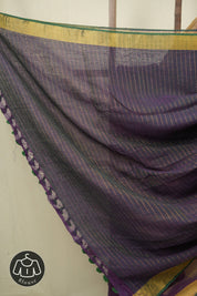 Purple Plain Linen Saree With Green Tassels - SRPPLS517