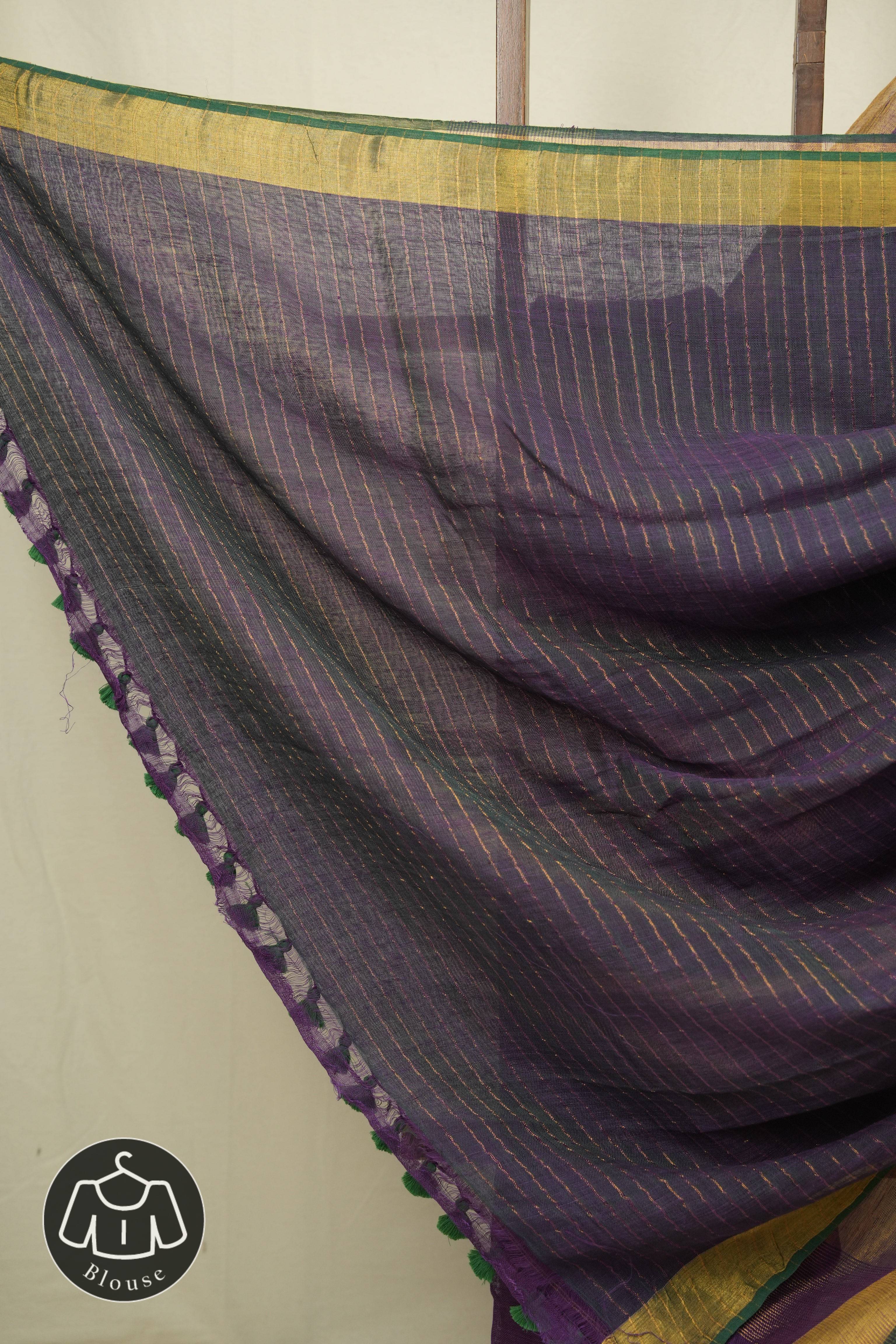 Purple Plain Linen Saree With Green Tassels - SRPPLS517