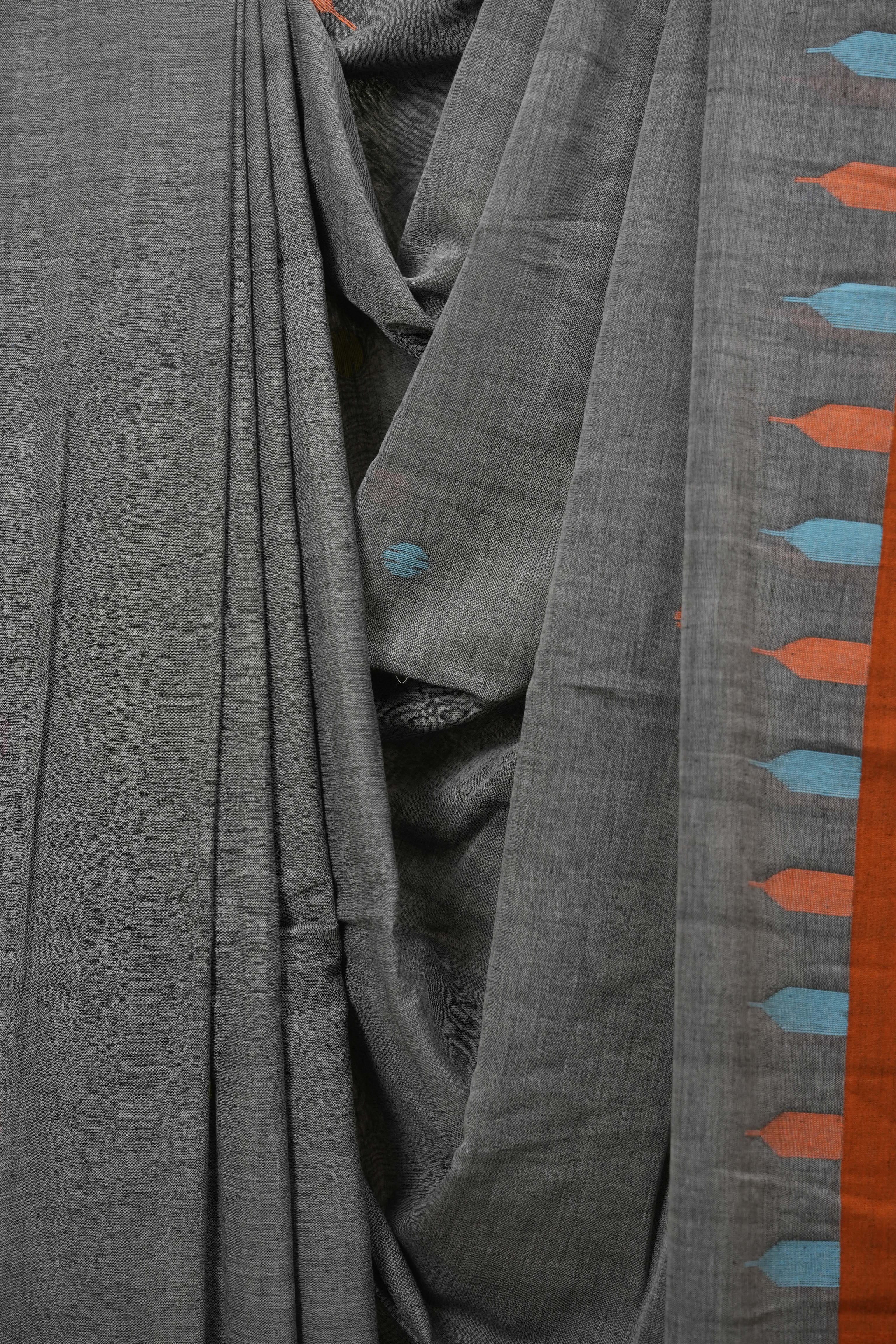 Grey Bengal Mul Cotton Saree - SRGBMCS095