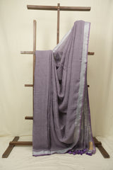 Lilac Plain Linen Saree With Purple Tassels - SRLLS520