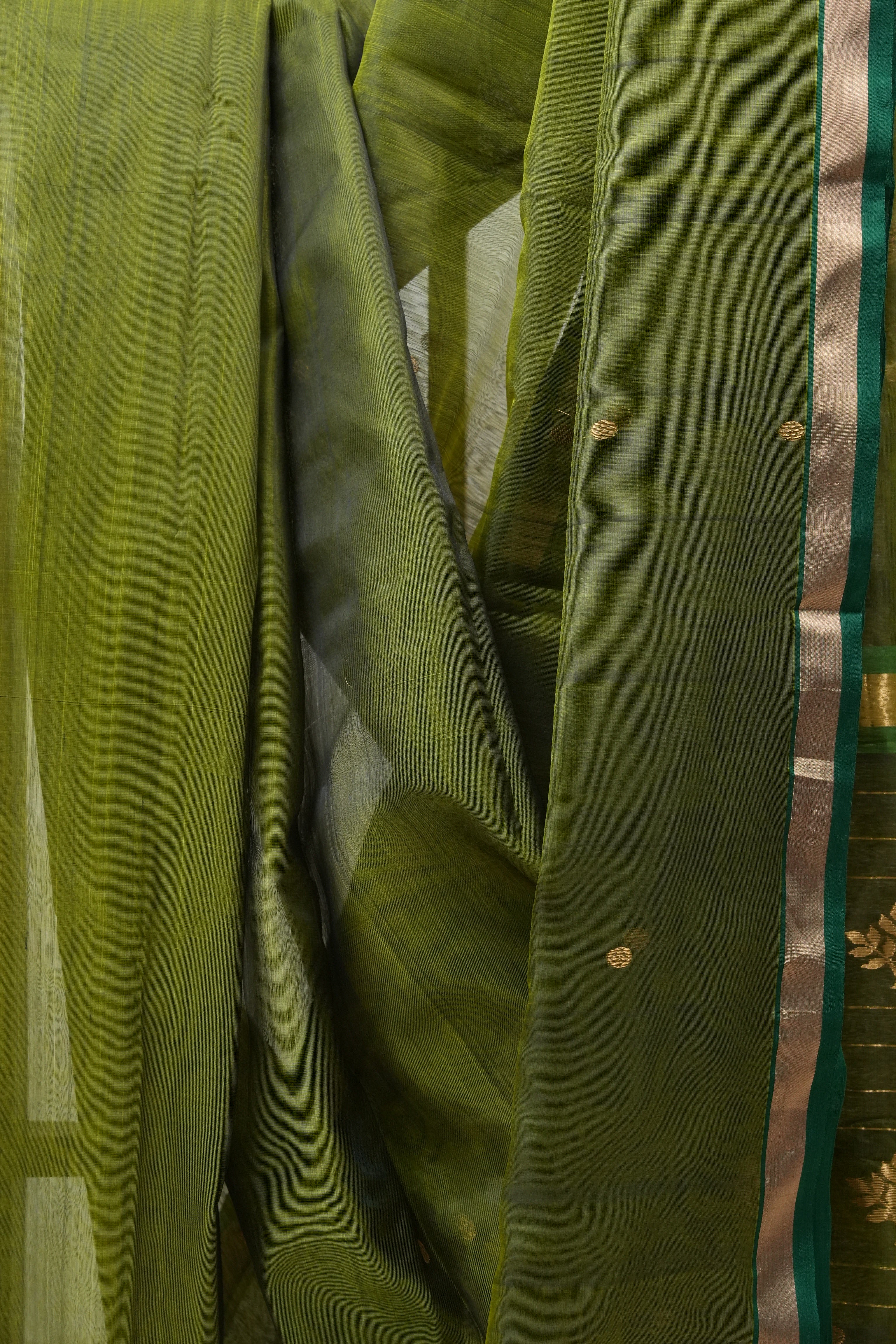 Olive Green Chanderi Cotton Silk Saree - SROGCSS399