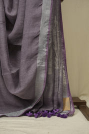 Lilac Plain Linen Saree With Purple Tassels - SRLLS520