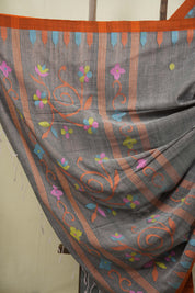Grey Bengal Mul Cotton Saree - SRGBMCS095