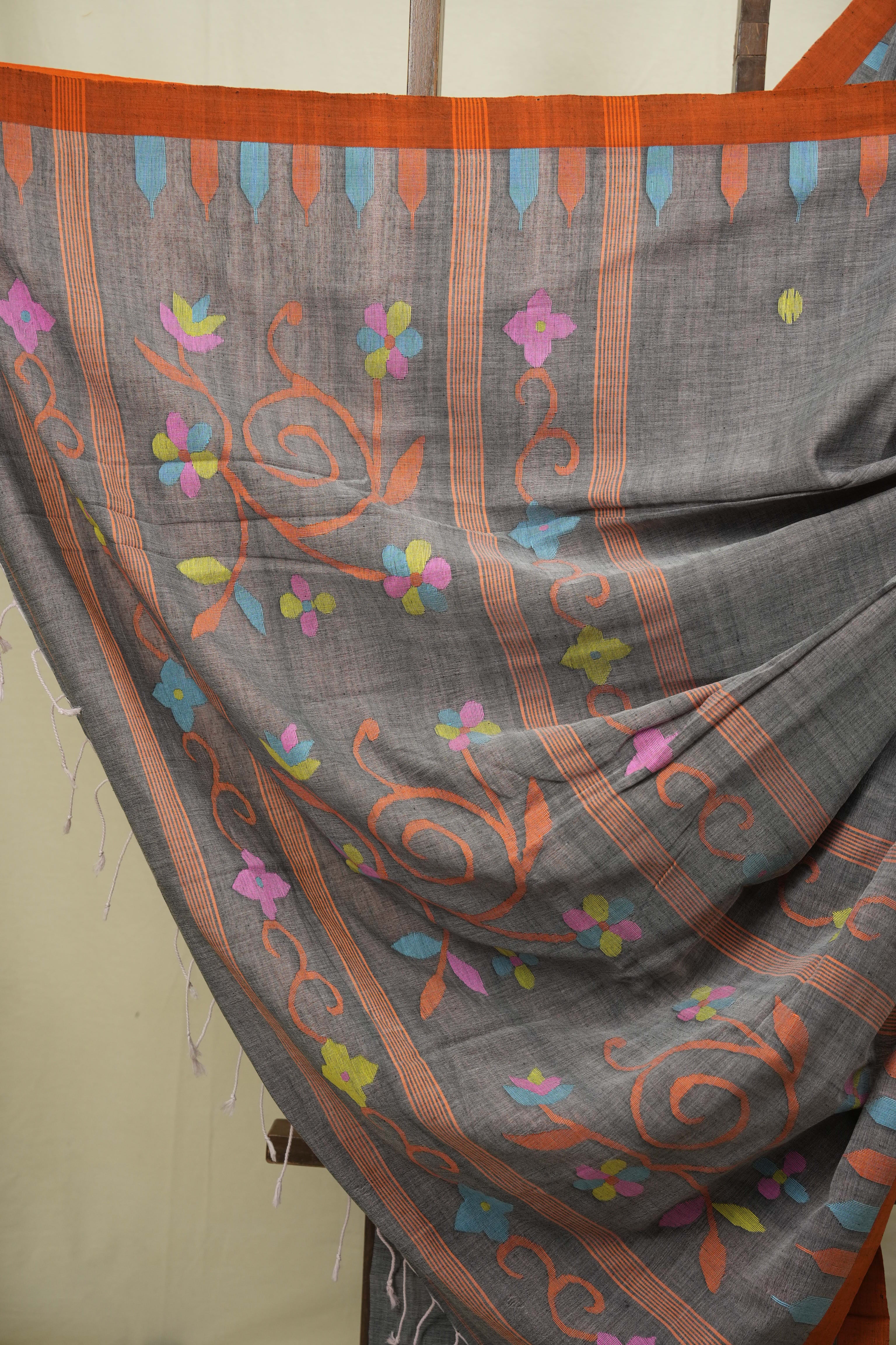 Grey Bengal Mul Cotton Saree - SRGBMCS095