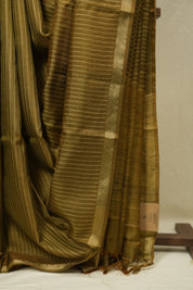 Khaki Tussar Silk Saree - SRKTSS1880