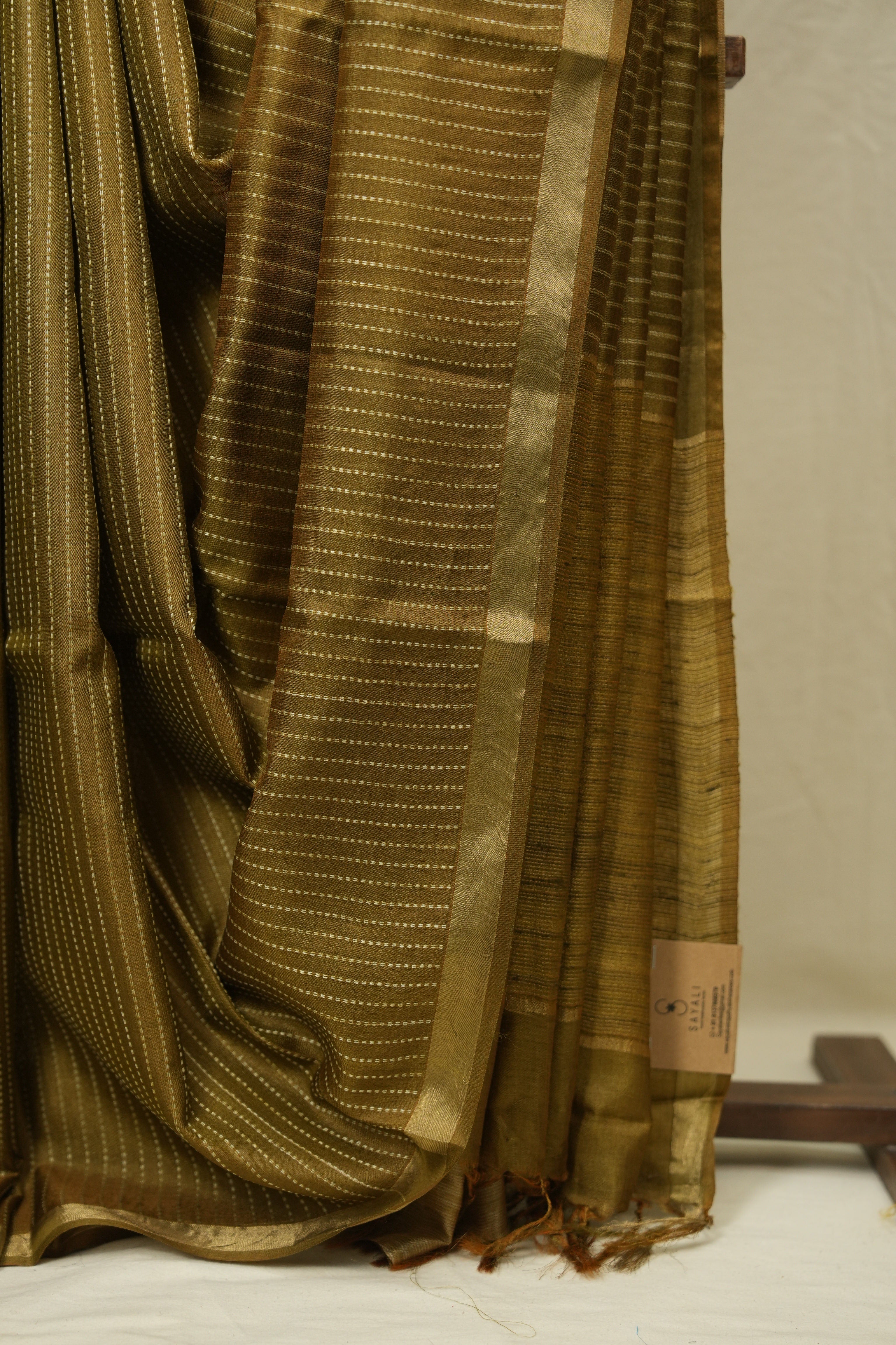 Khaki Tussar Silk Saree - SRKTSS1880