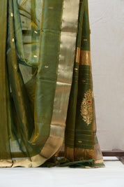 Olive Green Chanderi Cotton Silk Saree - SROGCSS393