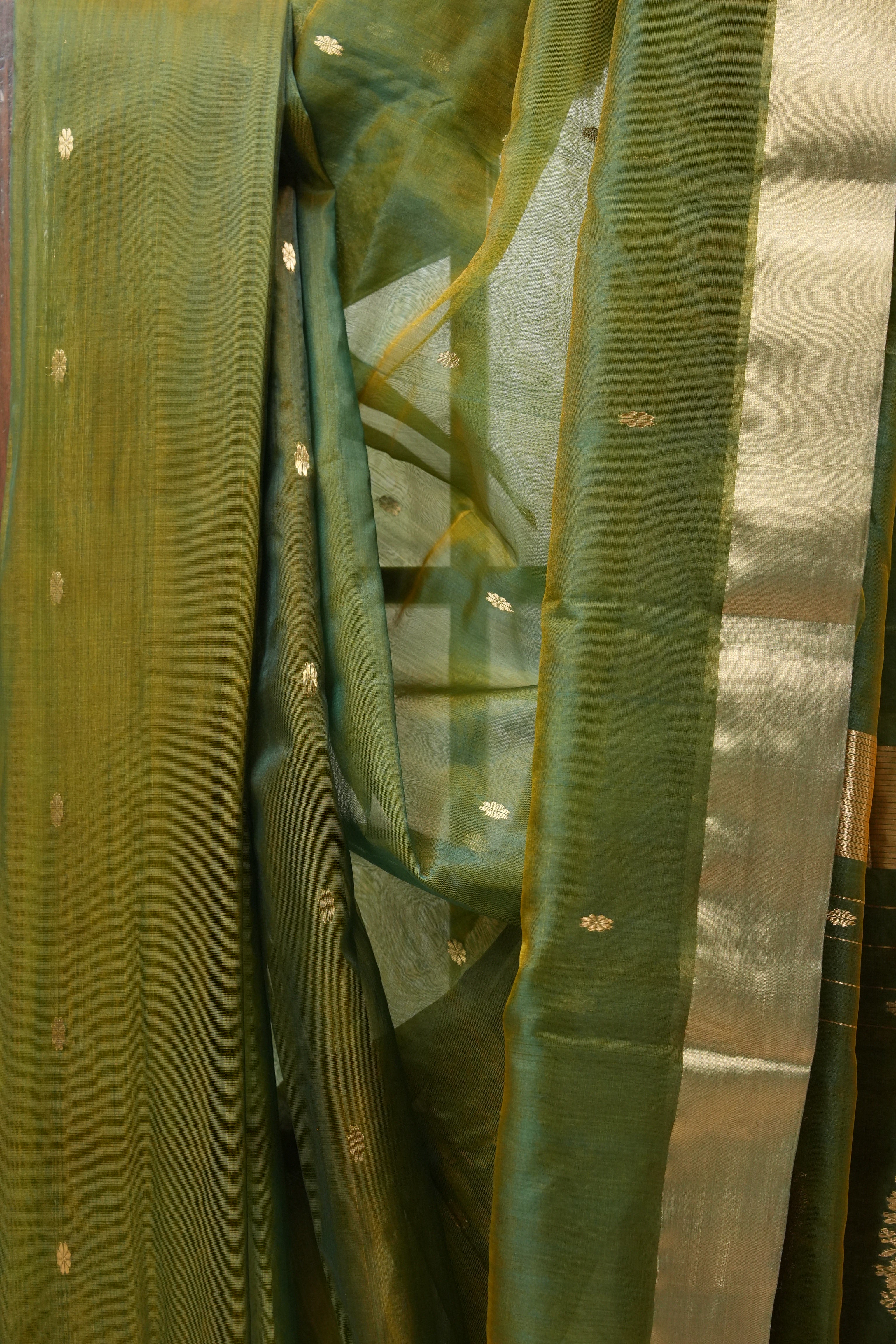 Olive Green Chanderi Cotton Silk Saree - SROGCSS393
