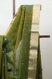 Olive Green Chanderi Cotton Silk Saree - SROGCSS393