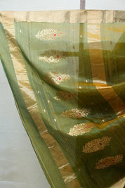 Olive Green Chanderi Cotton Silk Saree - SROGCSS393