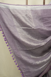 Lilac Plain Linen Saree With Purple Tassels - SRLLS520