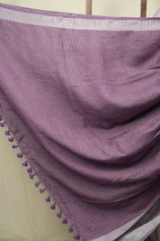 Lilac Plain Linen Saree With Purple Tassels - SRLLS520