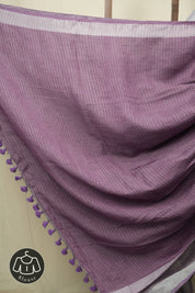 Lilac Plain Linen Saree With Purple Tassels - SRLLS520