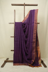 Purple Plain Linen Saree With Gold Tassels - SRPPLS518