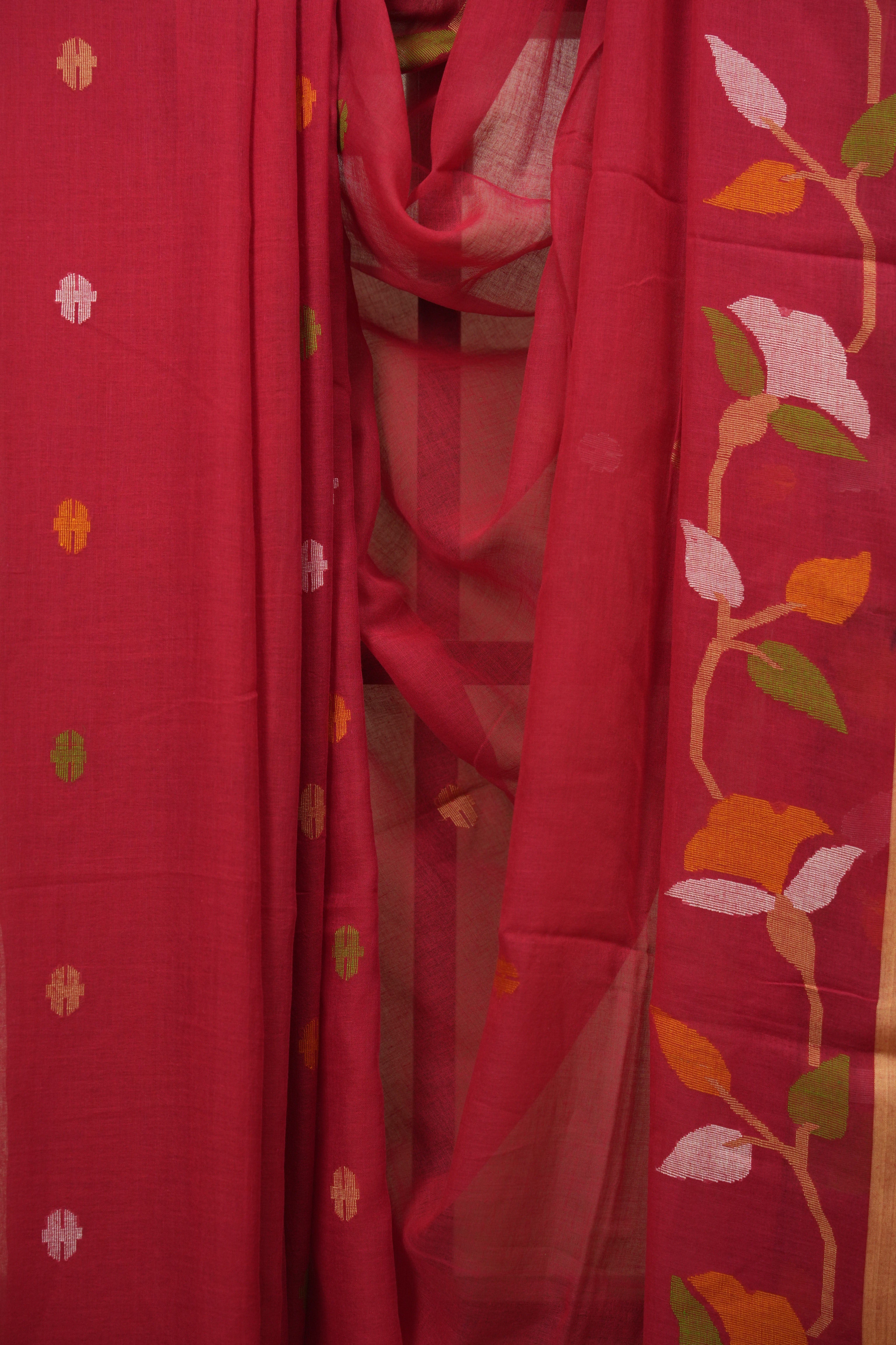 Red Bengal Mul Cotton Saree - SRRBMCS088