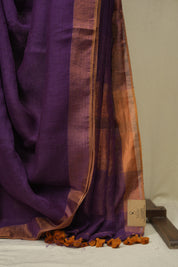 Purple Plain Linen Saree With Gold Tassels - SRPPLS518