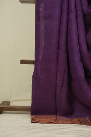 Purple Plain Linen Saree With Gold Tassels - SRPPLS518