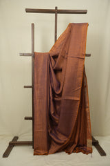 Mauve Plain Tissue Linen Saree with Tassels - SRMPTLS308