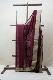Wine Chanderi Cotton Silk Saree - SRWCSS421