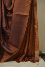 Mauve Plain Tissue Linen Saree with Tassels - SRMPTLS308